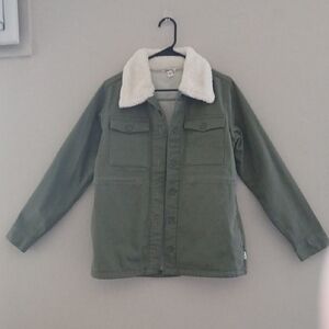 Hang Ten Olive Utility‎ Jacket with Cream Collar Sz S